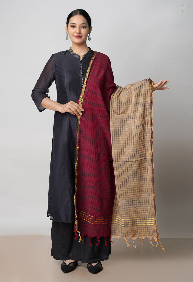 Maroon Pure Plain Mangalgiri Cotton Dupatta–UDS4888
