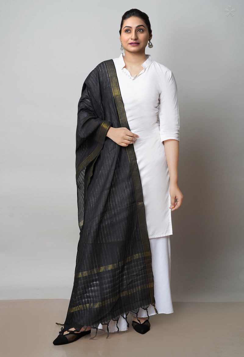 Black Pure Plain Mangalgiri Cotton Dupatta–UDS4898