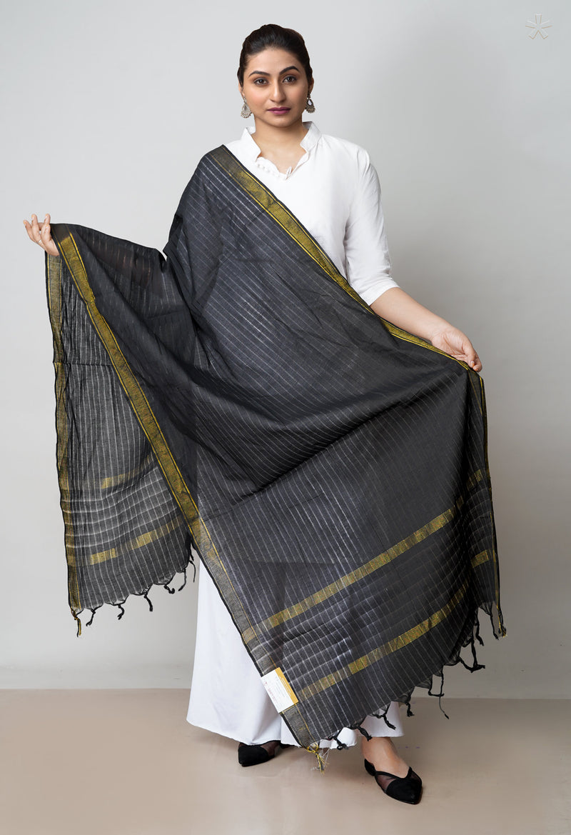 Black Pure Plain Mangalgiri Cotton Dupatta–UDS4898