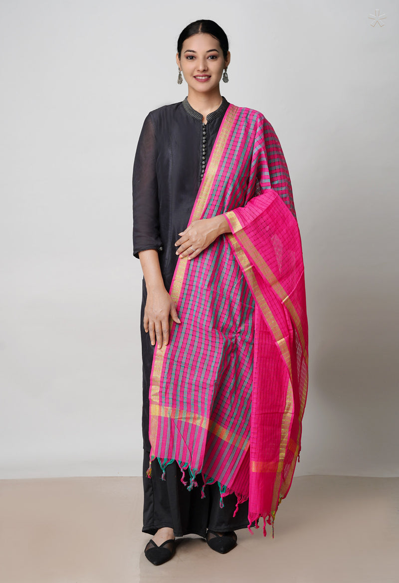 Pink Pure Plain Mangalgiri Cotton Dupatta–UDS4904