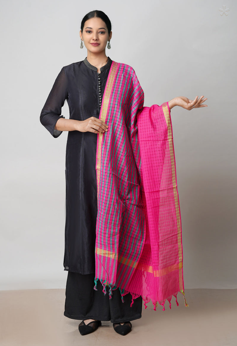 Pink Pure Plain Mangalgiri Cotton Dupatta–UDS4904