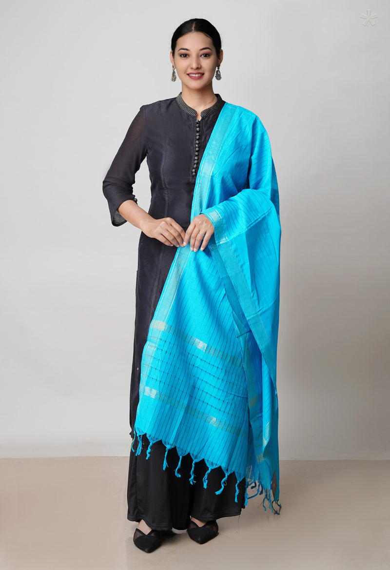 Sky Blue Pure Plain Mangalgiri Cotton Dupatta–UDS4907