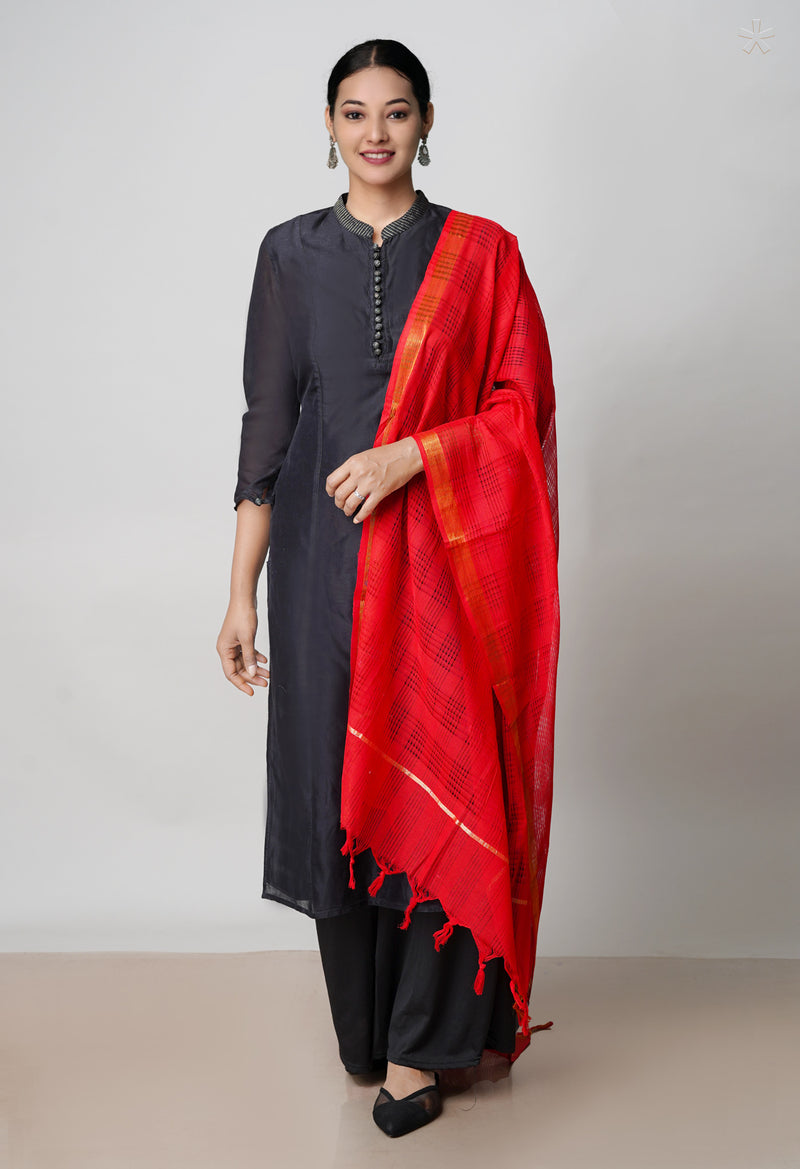 Red Pure Plain Mangalgiri Cotton Dupatta–UDS4911
