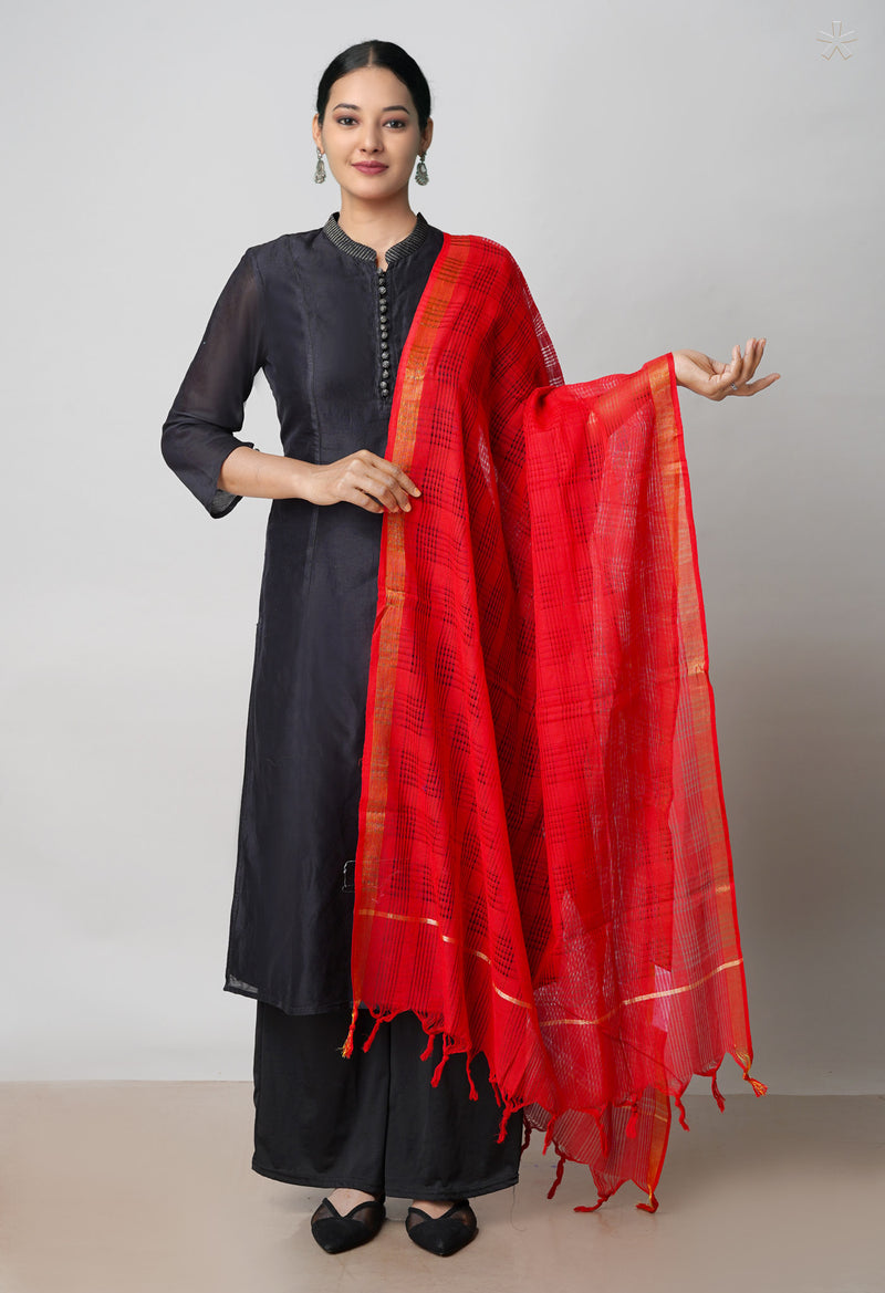 Red Pure Plain Mangalgiri Cotton Dupatta–UDS4911