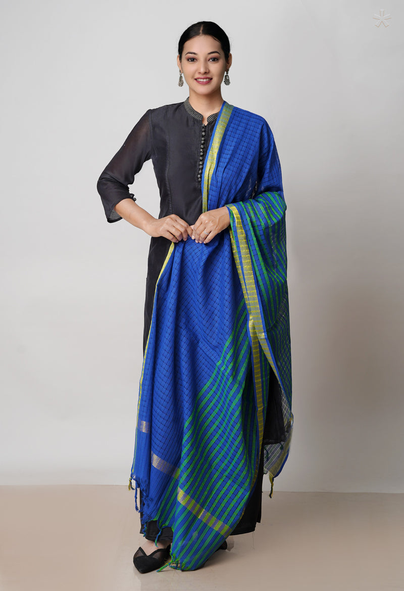Blue Pure Plain Mangalgiri Cotton Dupatta–UDS4912