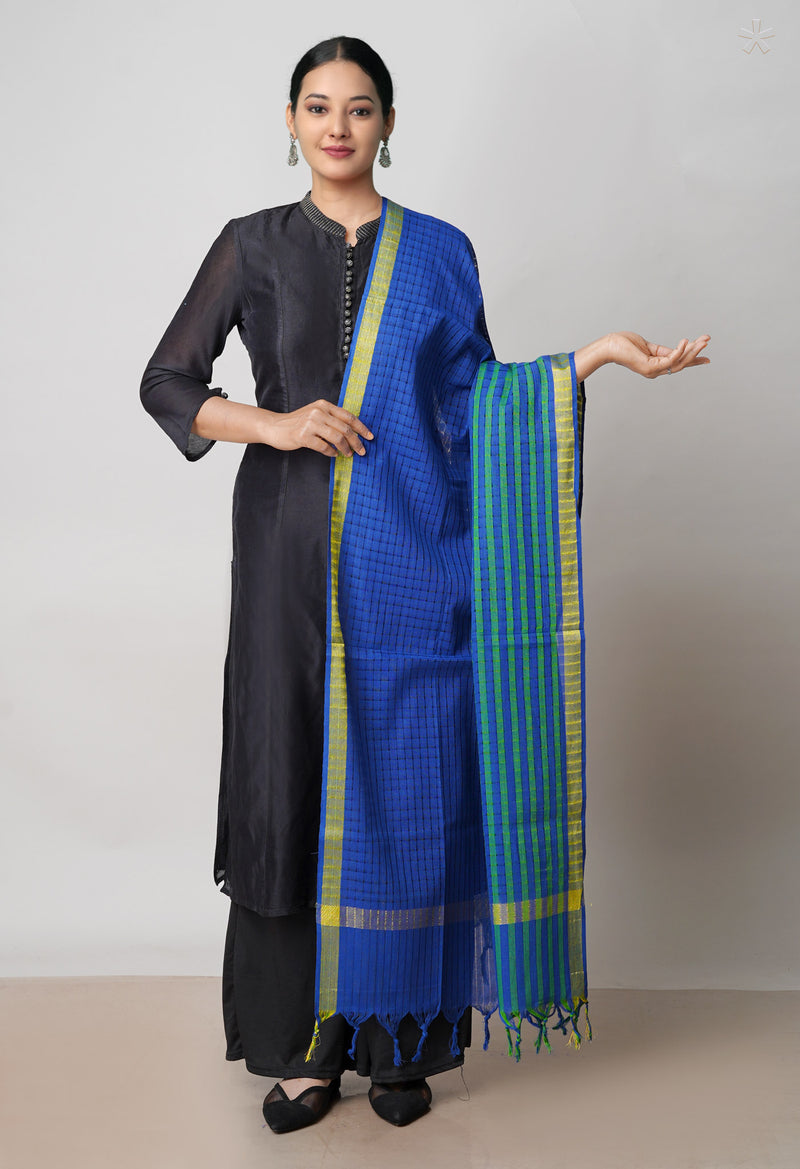 Blue Pure Plain Mangalgiri Cotton Dupatta–UDS4912