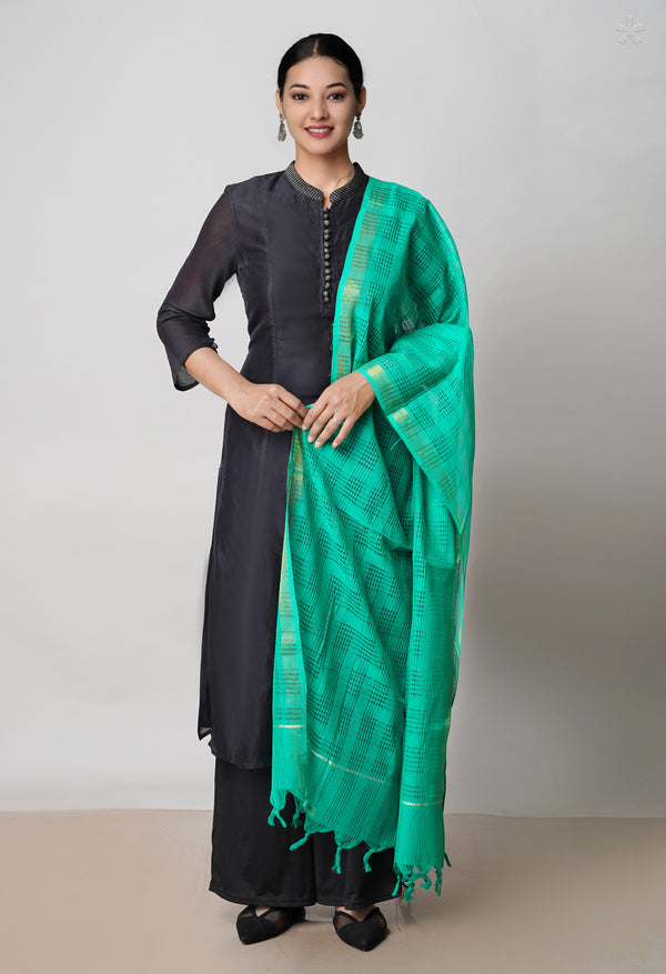 Green Pure Plain Mangalgiri Cotton Dupatta–UDS4920