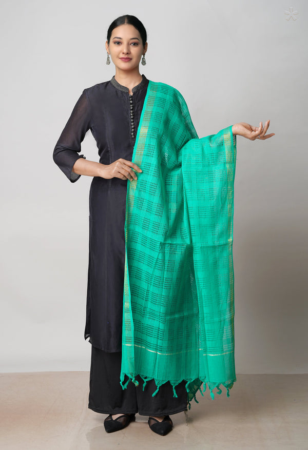 Green Pure Plain Mangalgiri Cotton Dupatta–UDS4920