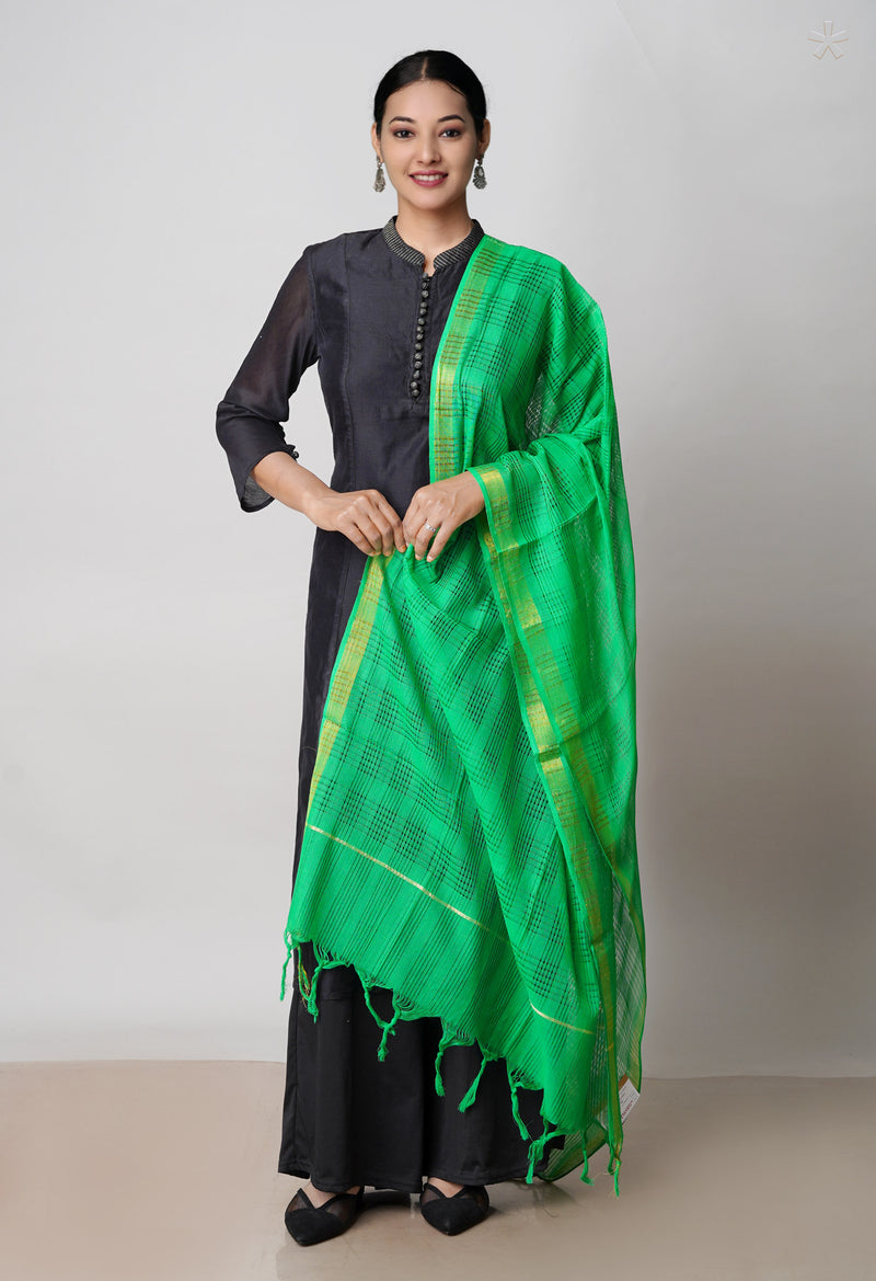 Green Pure Plain Mangalgiri Cotton Dupatta–UDS4922