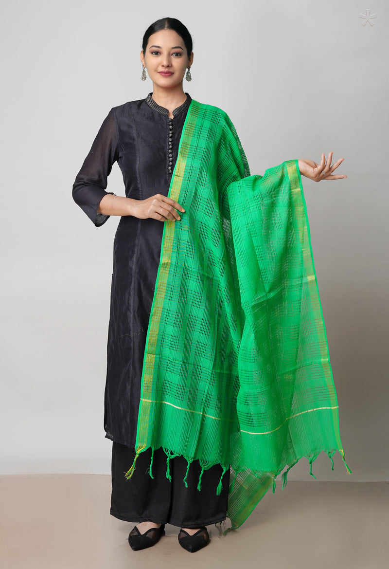 Green Pure Plain Mangalgiri Cotton Dupatta–UDS4922