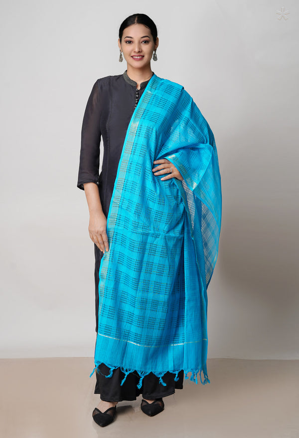 Sky Blue Pure Plain Mangalgiri Cotton Dupatta–UDS4923