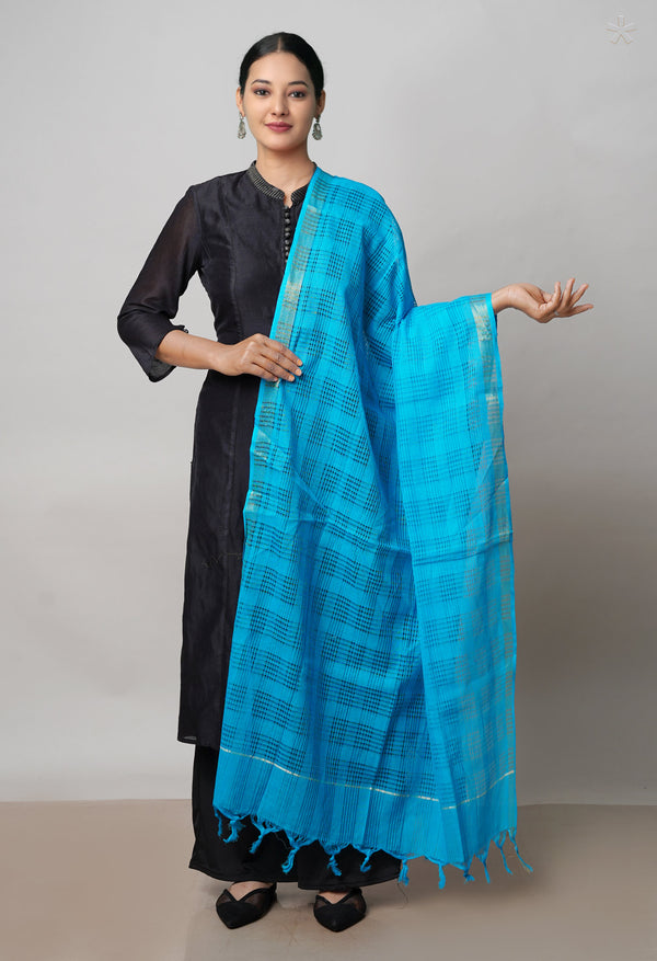Sky Blue Pure Plain Mangalgiri Cotton Dupatta–UDS4923