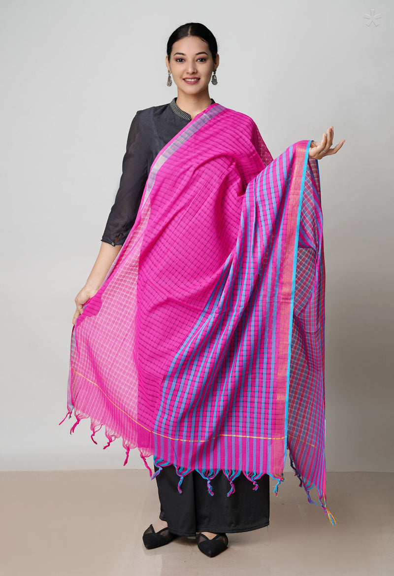 Pink Pure Plain Mangalgiri Cotton Dupatta–UDS4924