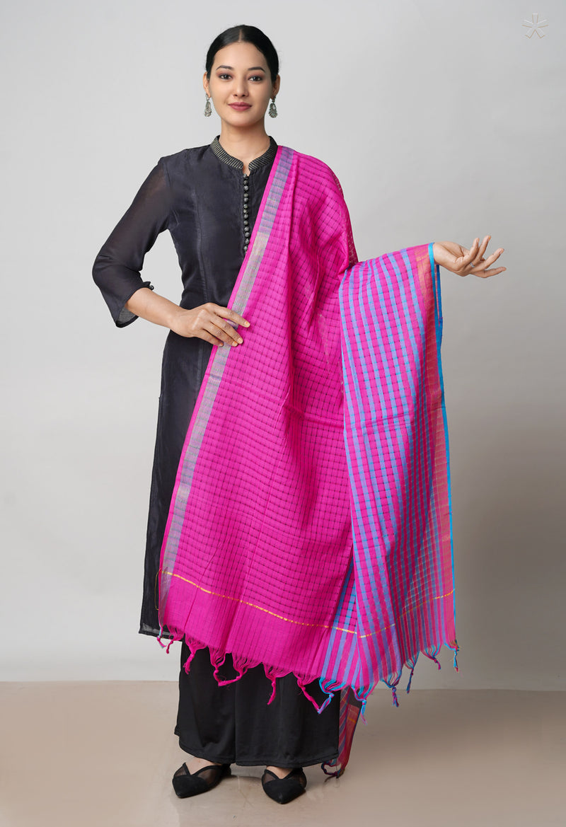 Pink Pure Plain Mangalgiri Cotton Dupatta–UDS4924