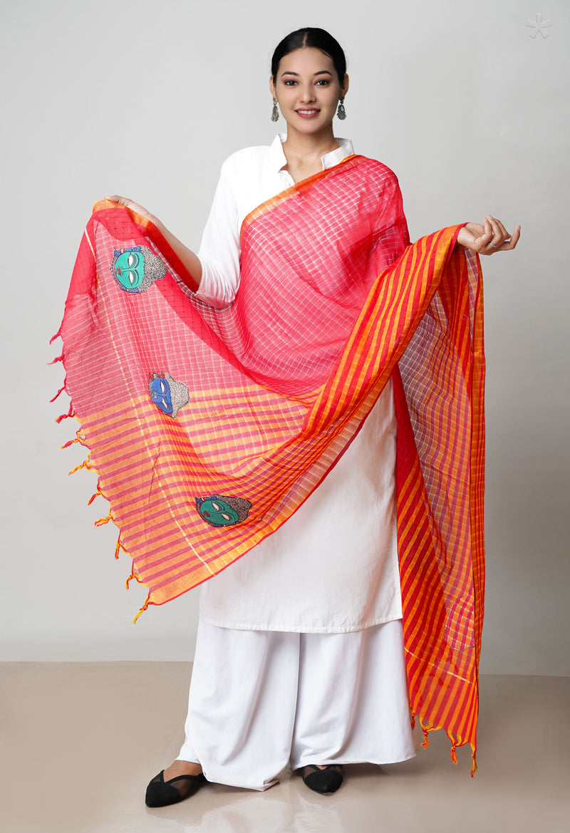 Red Pure Plain Mangalgiri Cotton Dupatta–UDS4933
