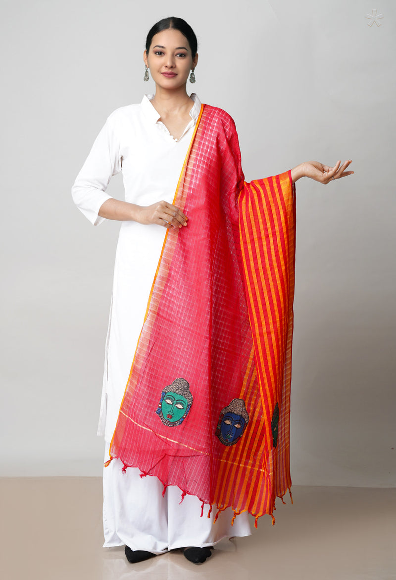 Red Pure Plain Mangalgiri Cotton Dupatta–UDS4933