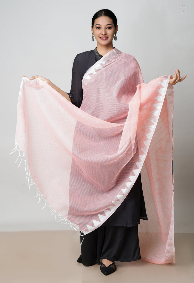 Peach Pink Pure Plain Kota Dupatta–UDS4941