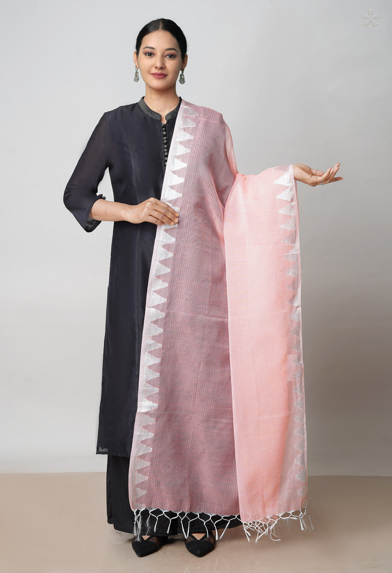 Peach Pink Pure Plain Kota Dupatta–UDS4941