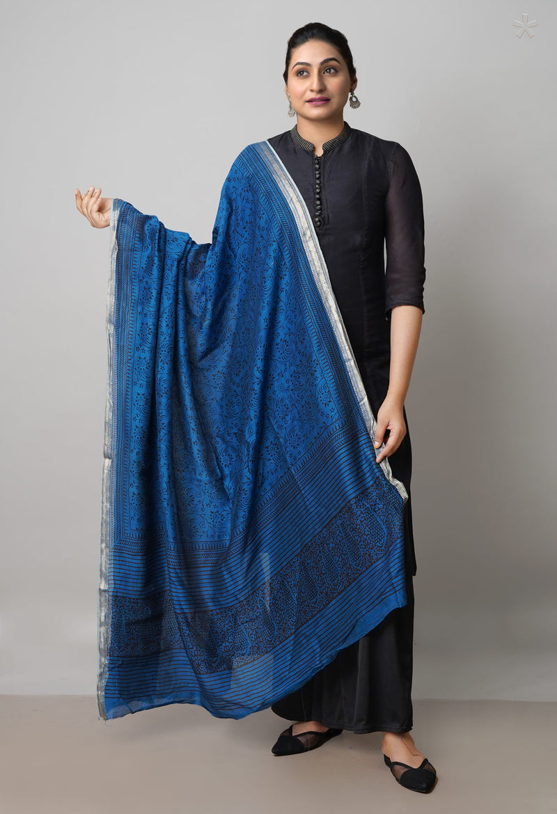 Blue Pure Chanderi Bagh Printed Dupatta–UDS4944