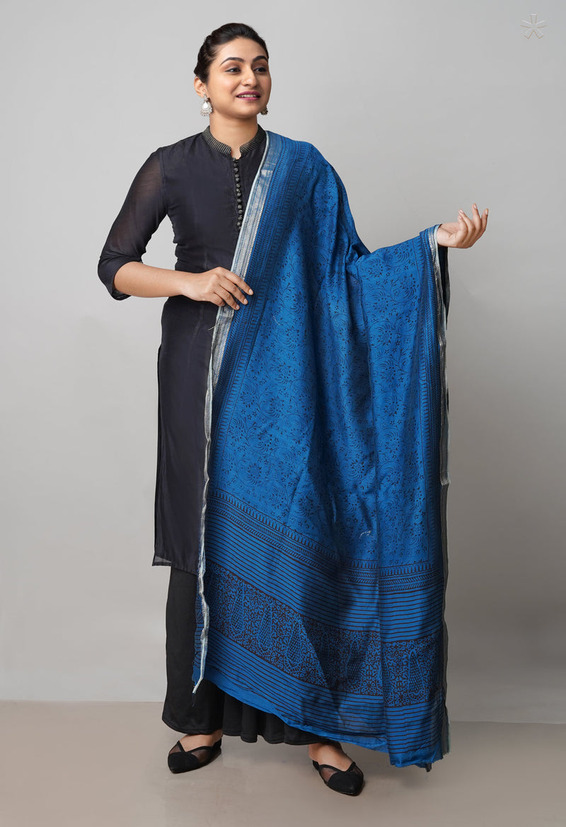 Blue Pure Chanderi Bagh Printed Dupatta–UDS4944
