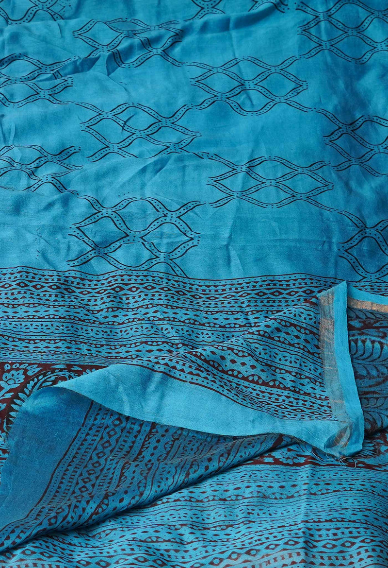 Blue Pure Chanderi Bagh Printed Dupatta–UDS4960