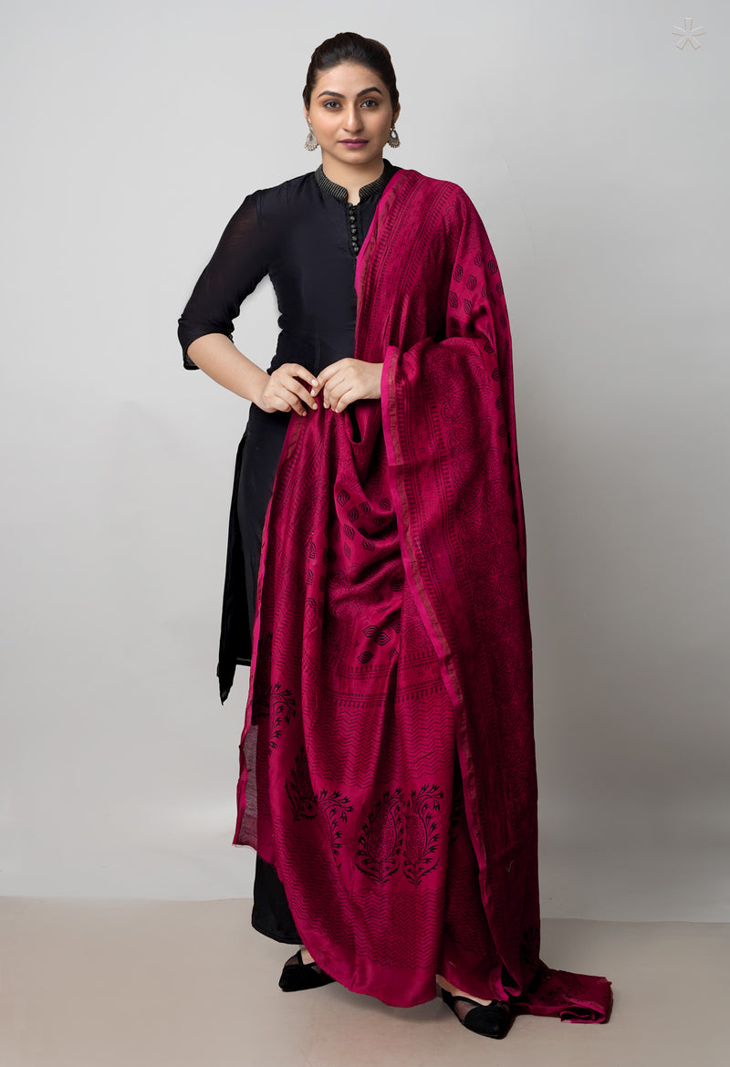 Red Pure Chanderi Bagh Printed Dupatta–UDS4965