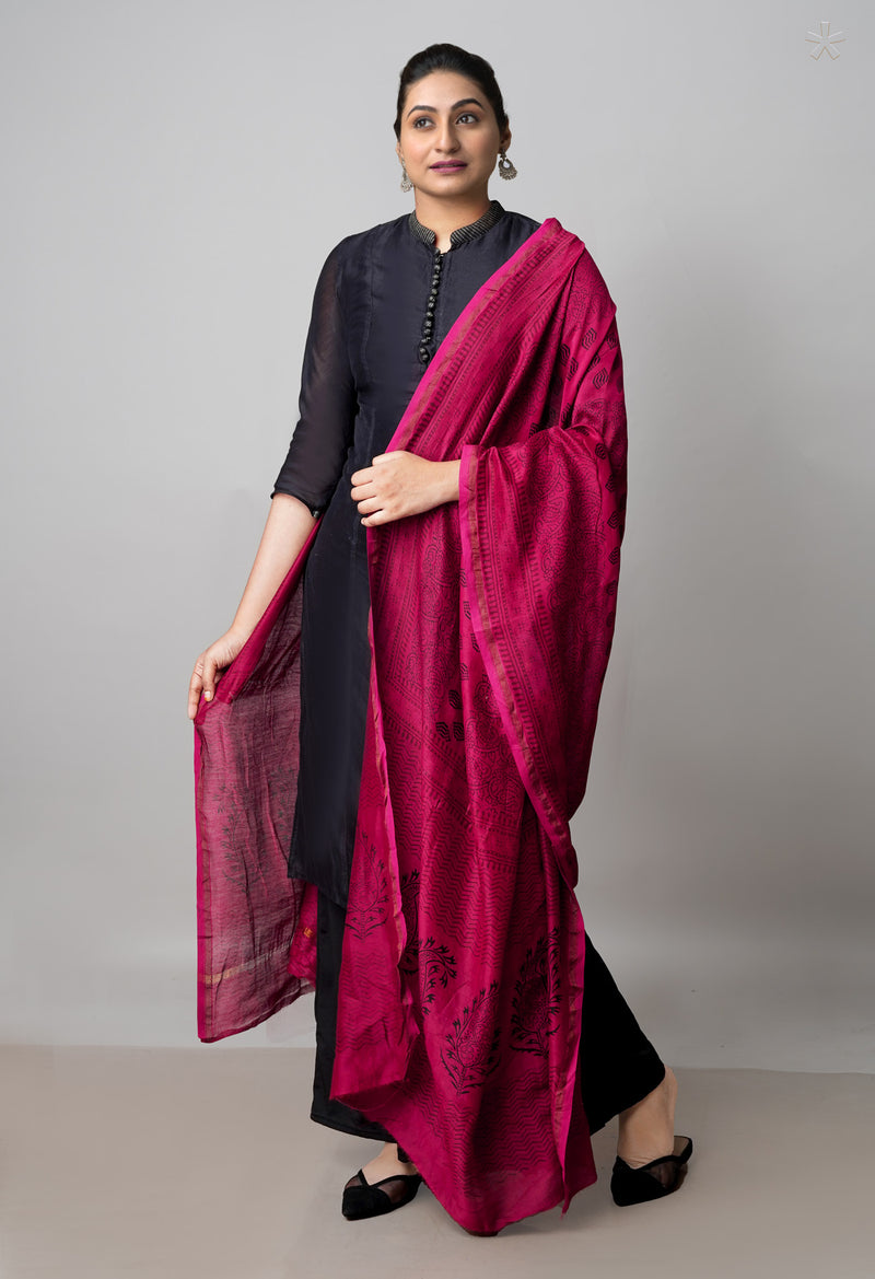 Red Pure Chanderi Bagh Printed Dupatta–UDS4965