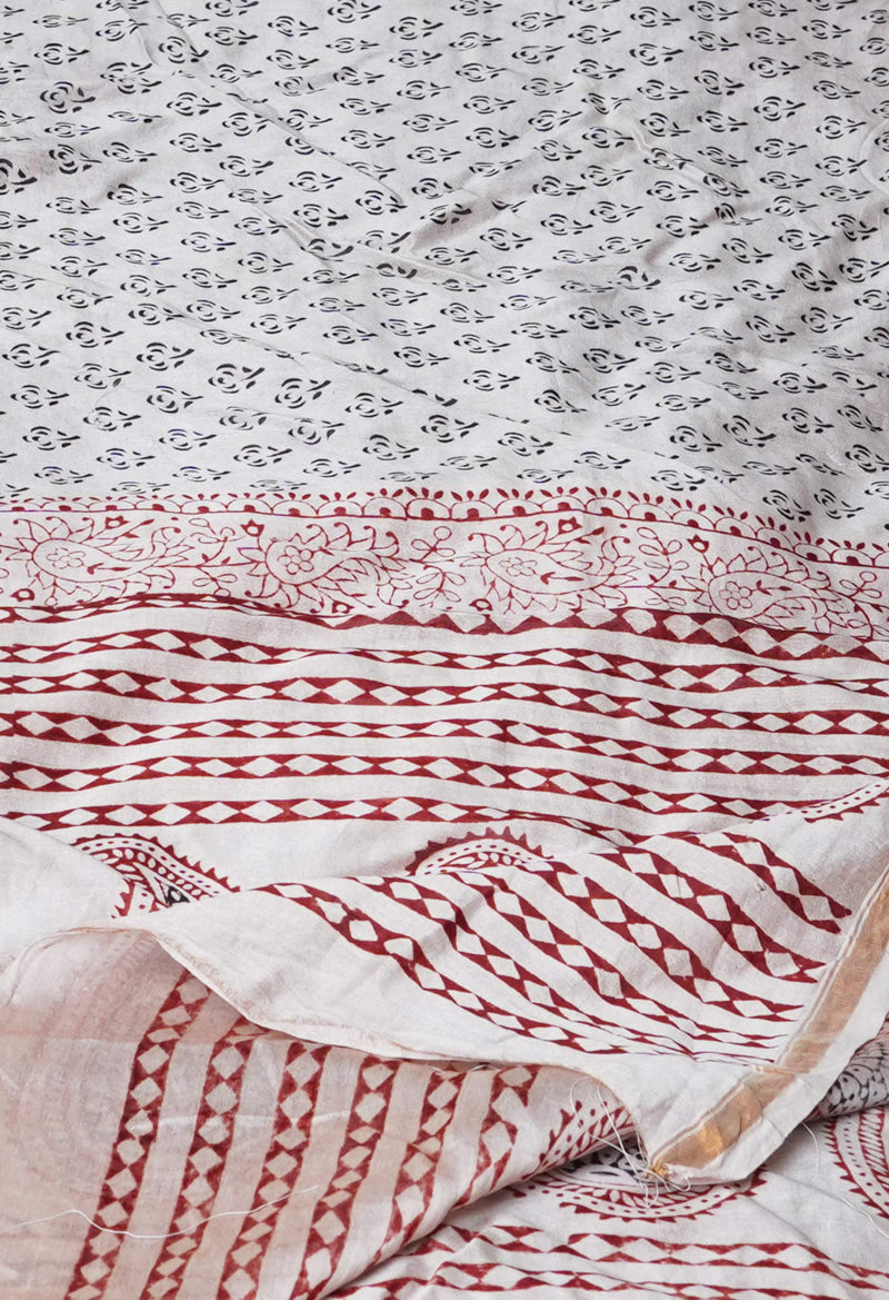 Beige Pure Chanderi Bagh Printed Dupatta–UDS4969