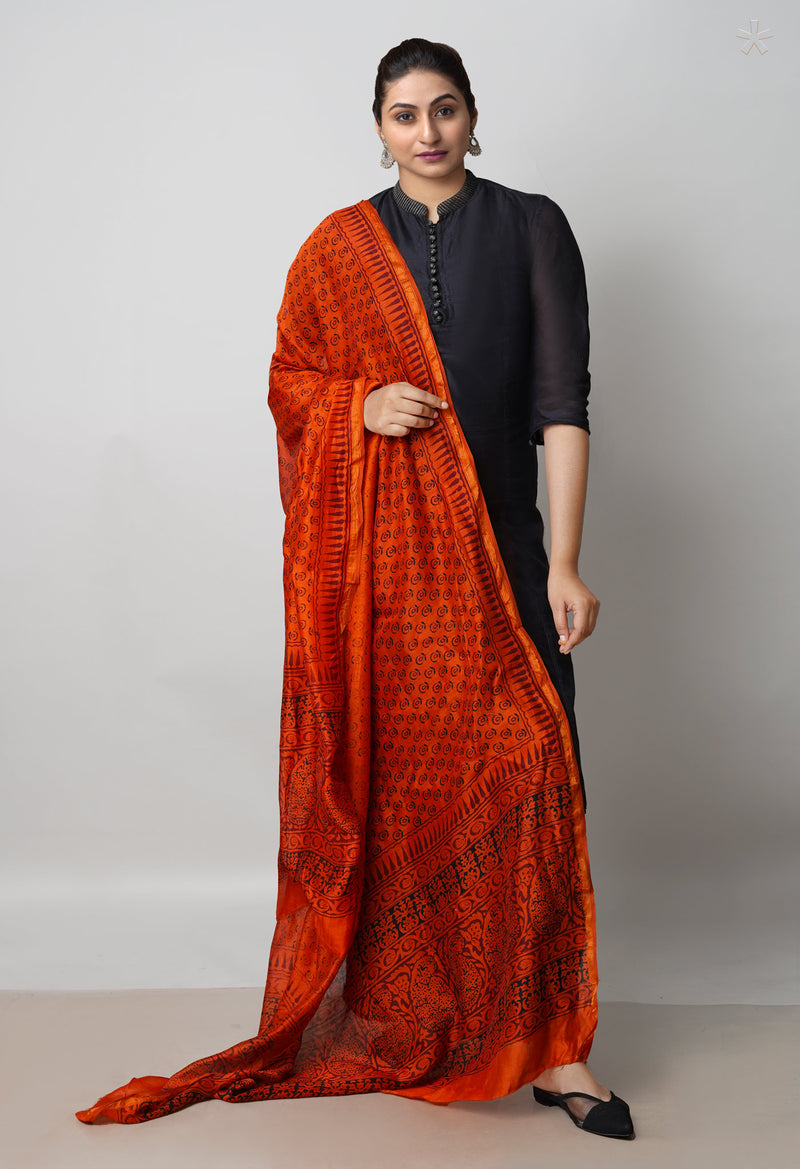 Orange Pure Chanderi Bagh Printed Dupatta–UDS4971