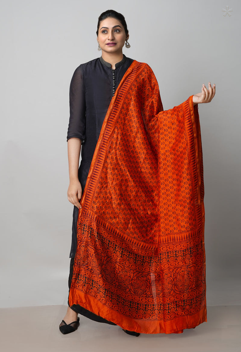 Orange Pure Chanderi Bagh Printed Dupatta–UDS4971