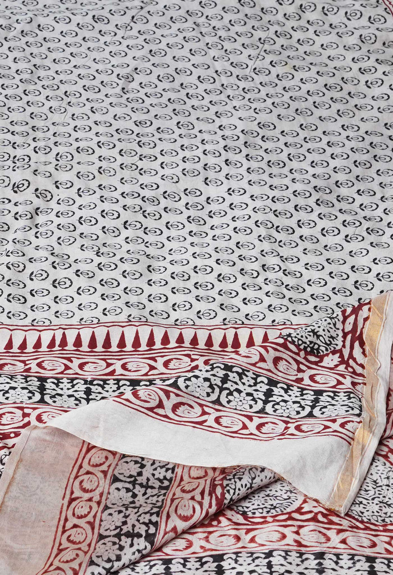 Beige Pure Chanderi Bagh Printed Dupatta–UDS4975