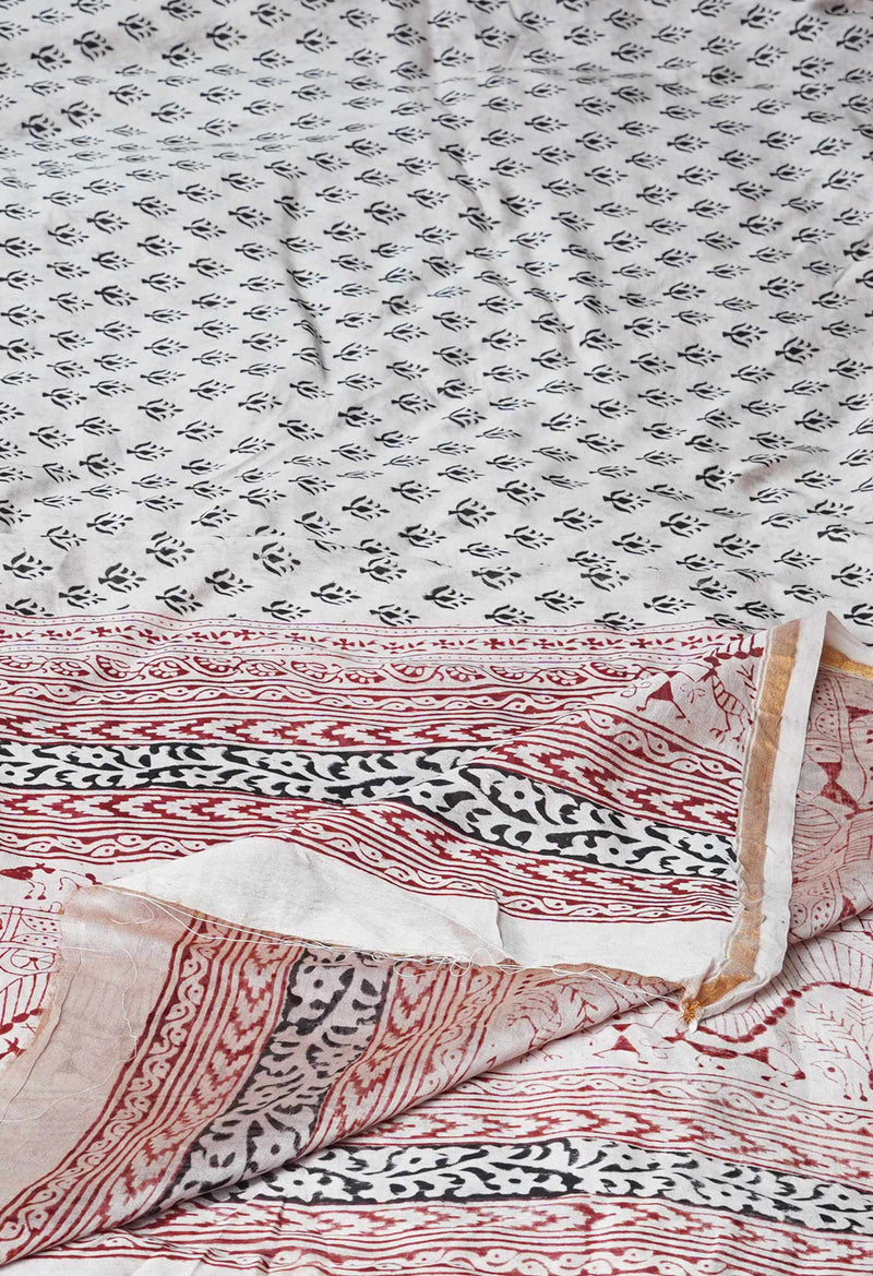 Beige Pure Chanderi Bagh Printed Dupatta–UDS4976