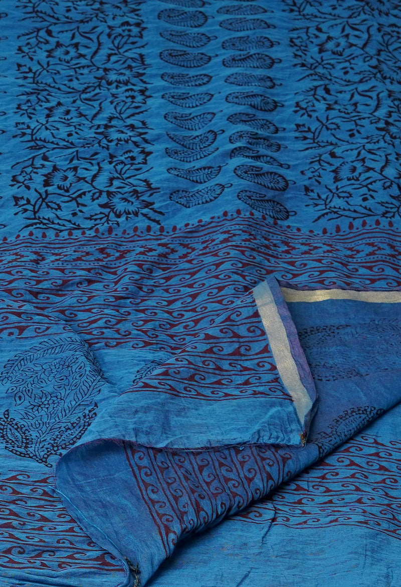 Blue Pure Chanderi Bagh Printed Dupatta–UDS4977