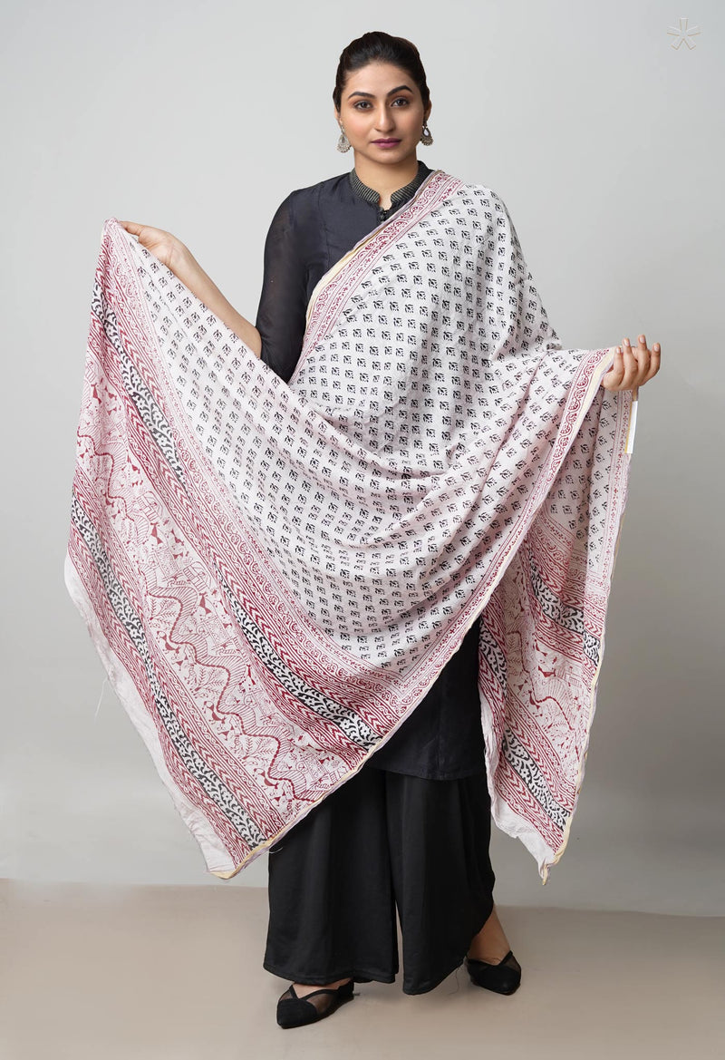 Beige Pure Chanderi Bagh Printed Dupatta–UDS4978