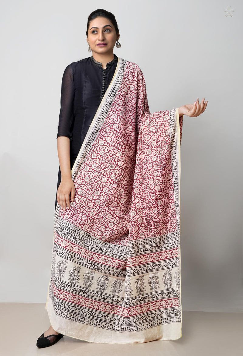 Half-White Pure Chanderi Bagh Printed Dupatta–UDS4979