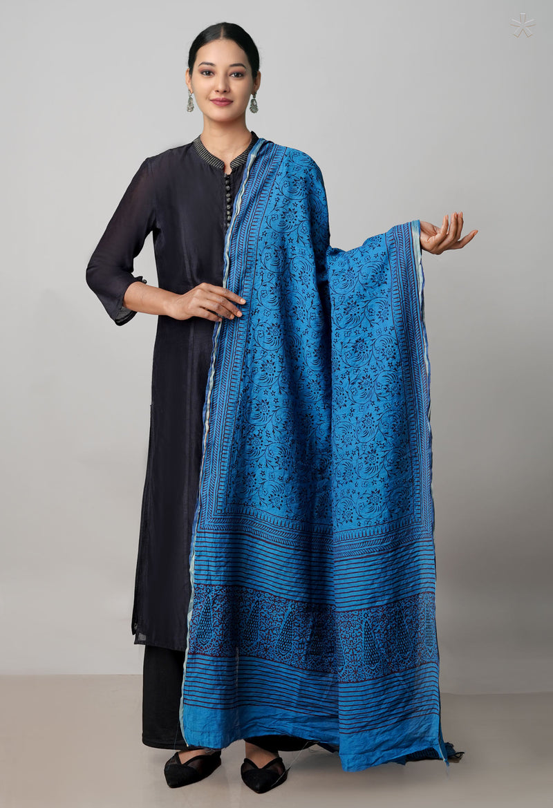 Blue Pure Chanderi Bagh Printed Dupatta–UDS4982