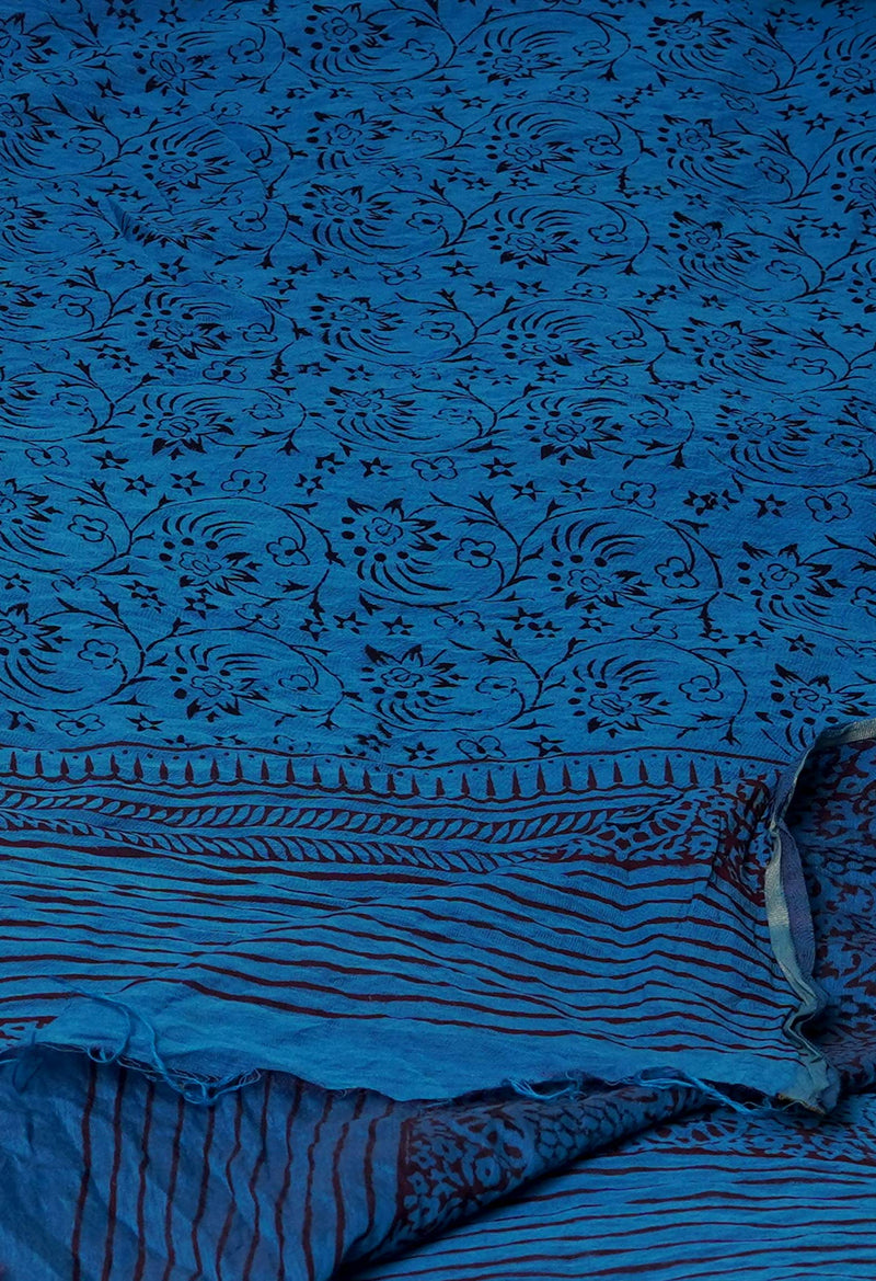Blue Pure Chanderi Bagh Printed Dupatta–UDS4982