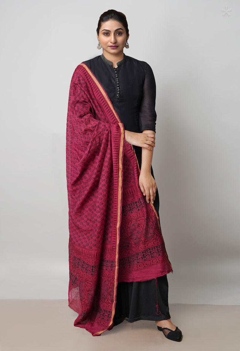 Hippie Pink Pure Chanderi Bagh Printed Dupatta–UDS4983