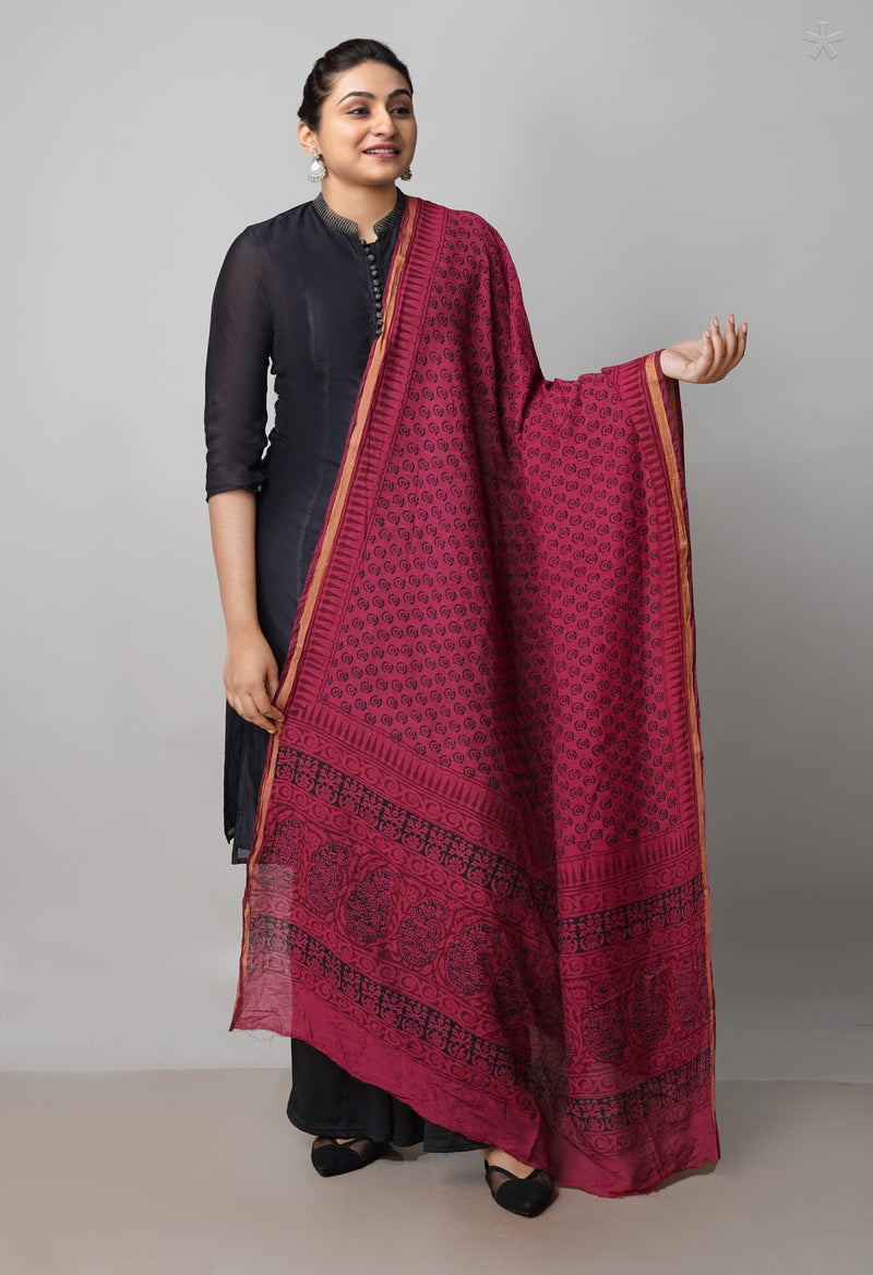 Hippie Pink Pure Chanderi Bagh Printed Dupatta–UDS4983