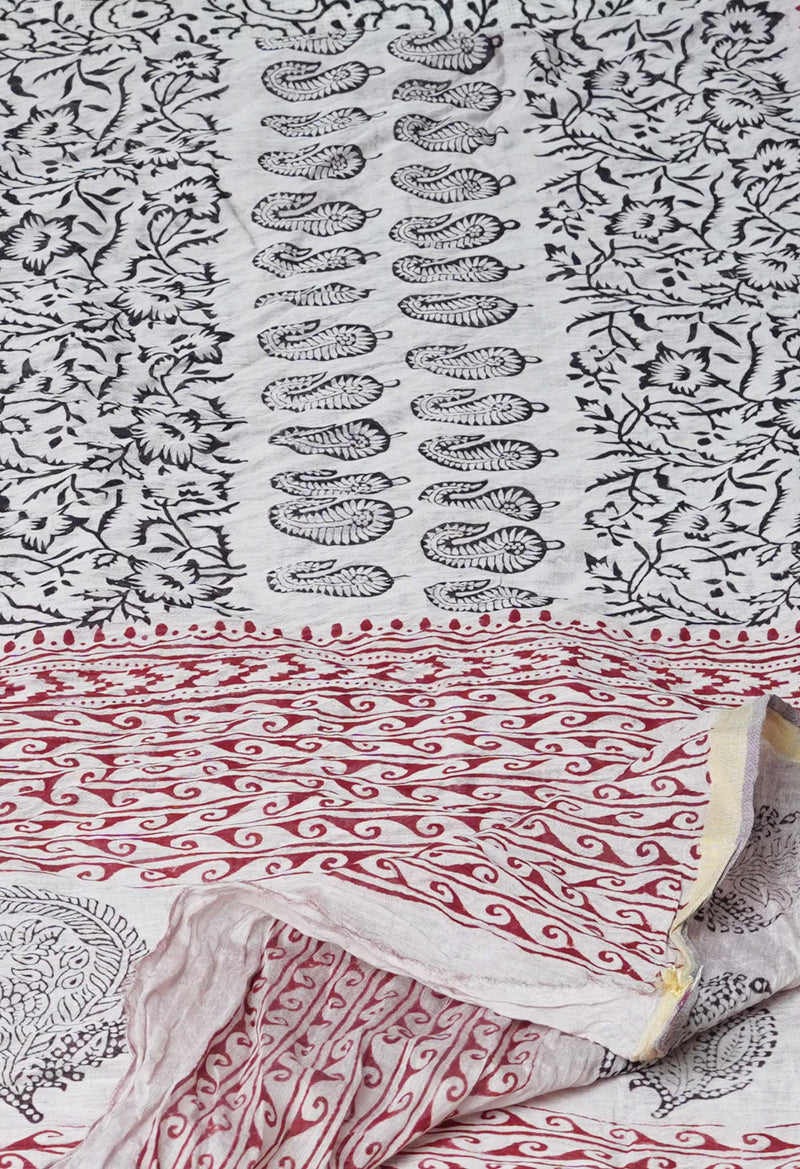 Half White Pure Chanderi Bagh Printed Dupatta–UDS4984