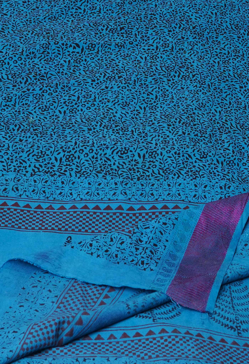 Blue Pure Bagh printed Cotton dupatta with Weaving Border–UDS4988