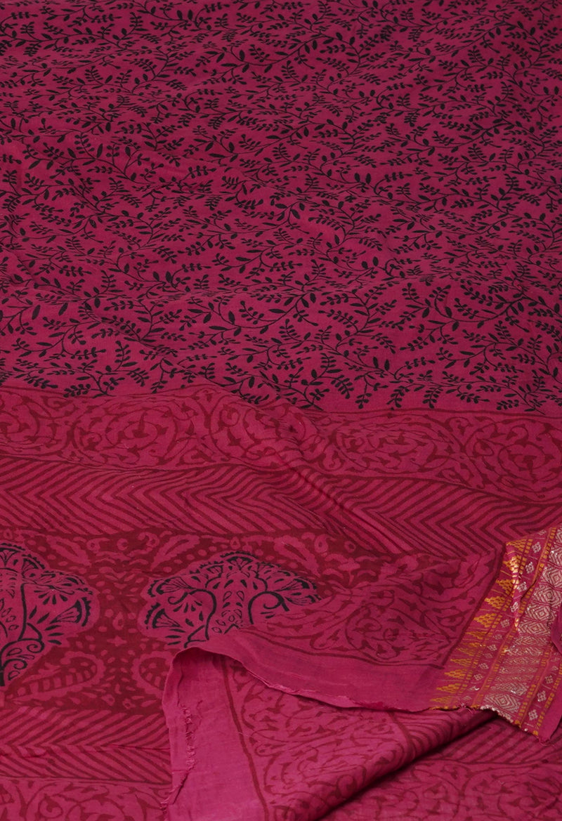 Hippie Pink Pure Bagh printed Cotton dupatta with Weaving Border–UDS4989