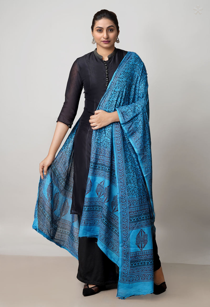 Blue Kota Checks Bagh Printed Dupatta–UDS4994