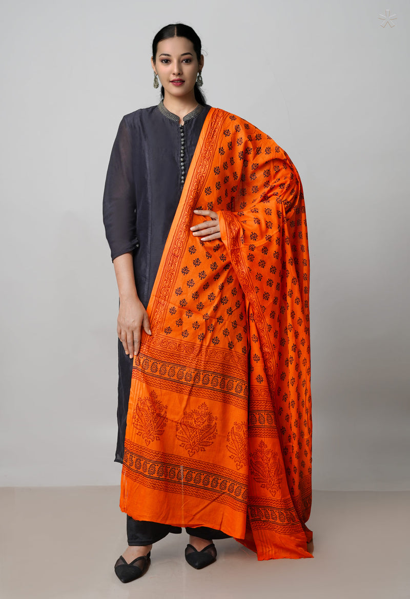 Orange Kota Checks Bagh Printed Dupatta–UDS4995
