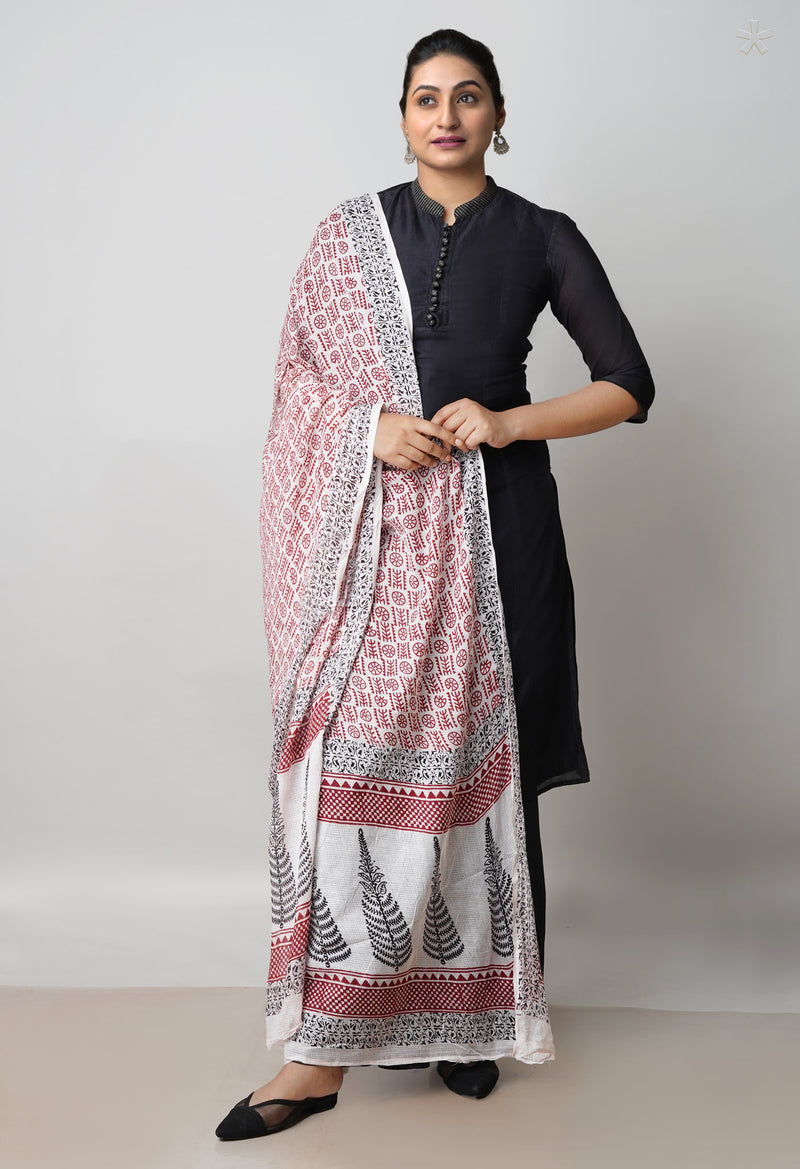Half White Kota Checks Bagh Printed Dupatta–UDS4999