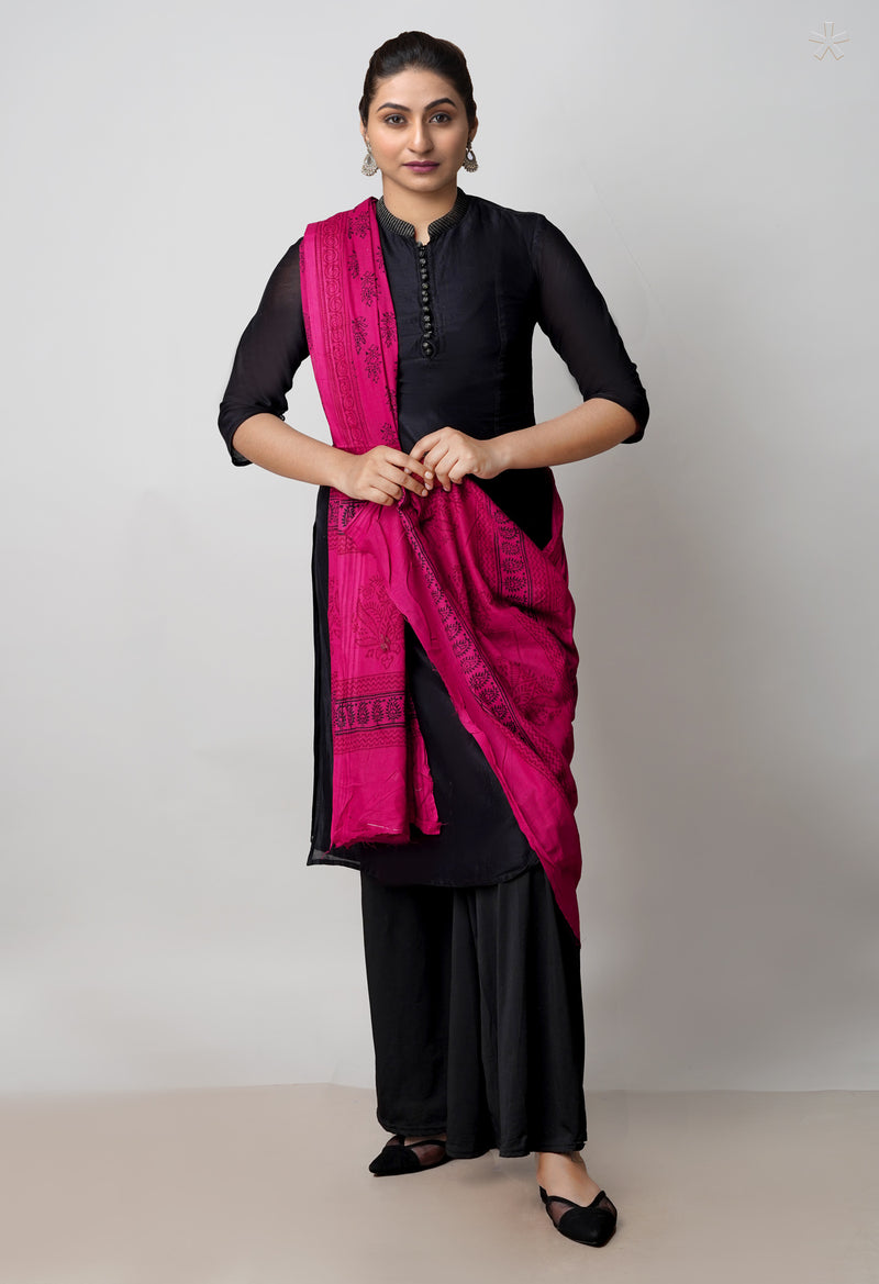 Maroon Kota Checks Bagh Printed Dupatta–UDS5002