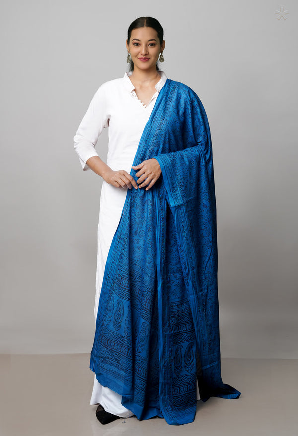 Blue Kota Checks Bagh Printed Dupatta–UDS5008