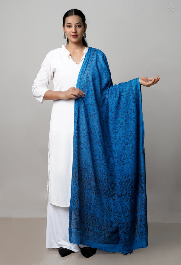 Blue Kota Checks Bagh Printed Dupatta–UDS5008