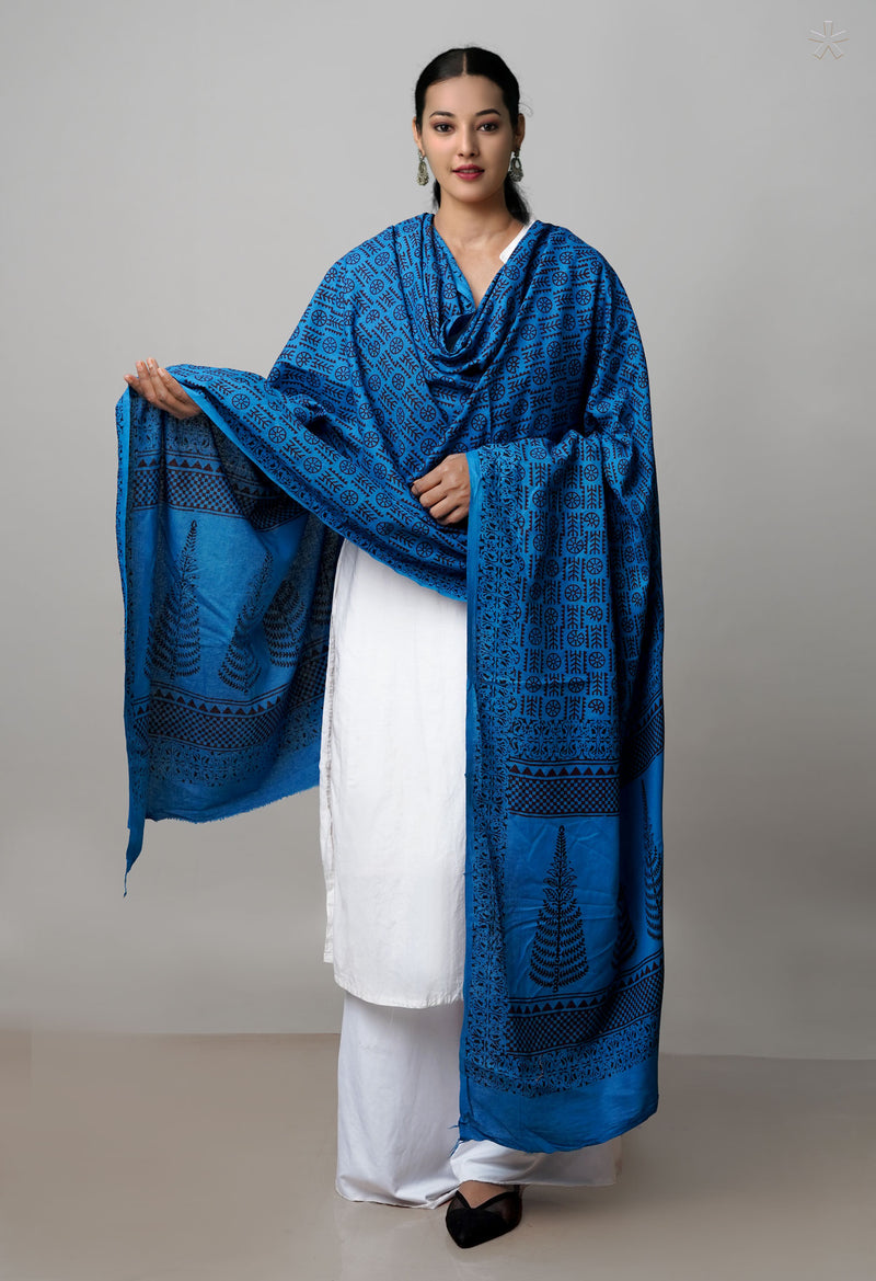 Blue Pure Superfine Mulmul Cotton Bagh Printed Dupatta –UDS5027