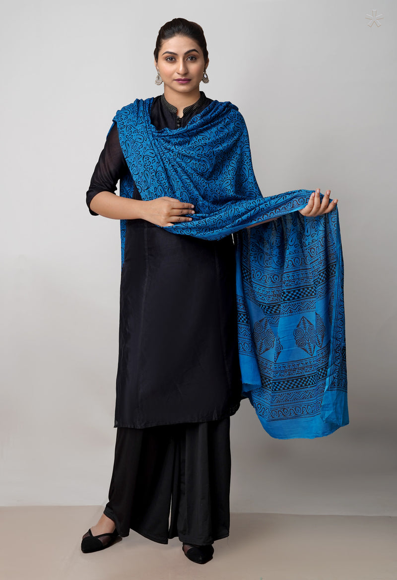 Blue Pure Superfine Mulmul Cotton Bagh Printed Dupatta –UDS5034